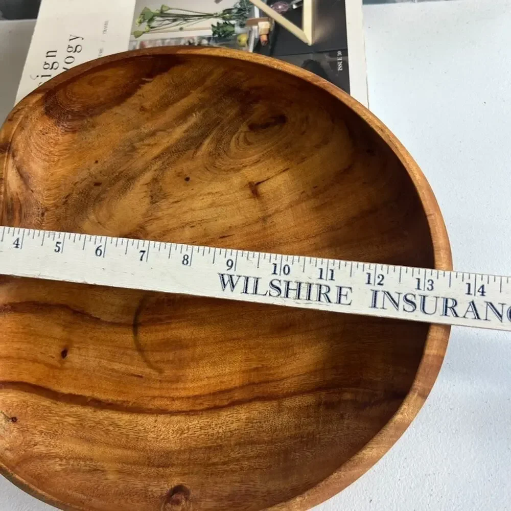 Vtg Hand Carved Wood Apple Shape Fruit Bowl Country Farmhouse Dish 13.5